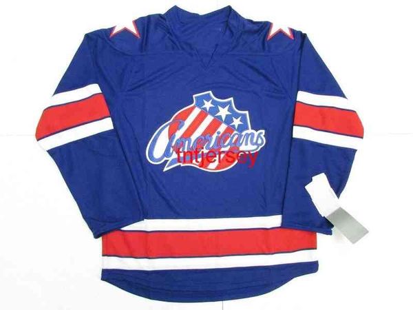 rare STITCHED CUSTOM ROCHESTER AMERICANS BLEU Maillot de hockey AHL Ajouter n'importe quel nom Numéro Hommes Jeunes Femmes XS-5XL