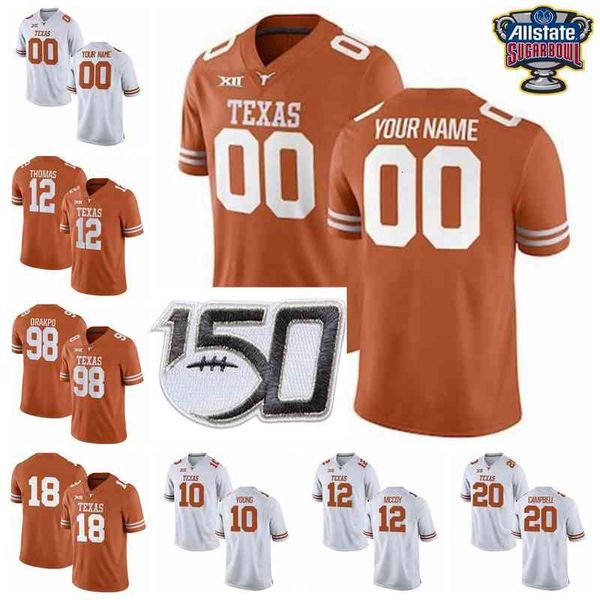 Raro Texas Longhorns College Football Jerseys 10 Vince Young Jersey 34 Ricky Williams Earl Campbell Sam Ehlinger Colt McCoy ﾠ Costura personalizada