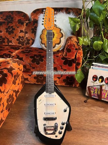 Rare Vox Phantom XII Tuxedo Jimmy Page Yardbirds Teardrop Doce cuerdas Guitarra eléctrica de cuerpo sólido negro Pastillas SSS Bigs Tremolo Cordal Afinadores vintage