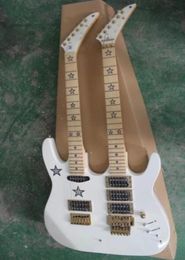 Zeldzame witte Kramer RS 6 Stings 6-snarige dubbele hals elektrische gitaar Floyd Rose Tremolo Bridge Locking Nut Star Inlay Gold hard9009800