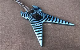 Zeldzame Wylde Audio Odin Grail Phlham Blue Bullseye Flying v Electric Guitar Mop Grote Block Inleg Black Hardware Grover Tuners CH6306878