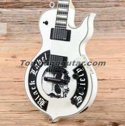 Zeldzame Wylde Audio Odin Grail White Electric Guitar Large Block Inleg, Black Hardware, Grover Tuners, China EMG Pickups, Metal Eye Hooks