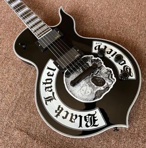 Zeldzame Wylde Audio Odin live podium gespeelde gitaar BLS ondertekend Black Label Skul elektrische gitaar Grover Tuners zwarte hardware grote blok inleg China EMG pickups