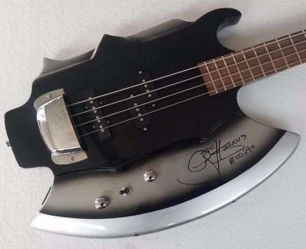 RARE Xort GENE SIMMONS AX Signature guitare noir argent 4 cordes guitare basse électrique précision basse manche micro Chrome Bridg1913260