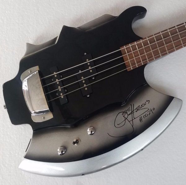 Rare gène xort simmons ax signature guitare sliver noir 4 cordes de basse électrique précision de basse pick-up de cou chrome Bridg9396889