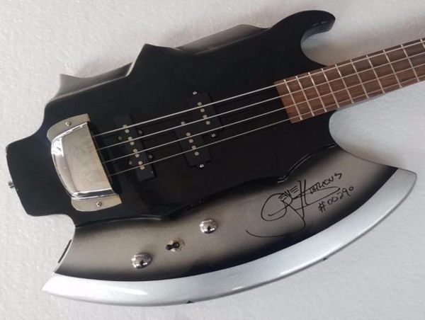 Gène xort rare simmons ax guitare guitare noir sliver 4 cordes de basse électrique précision de basse pick-up cou chrome Bridg7934996