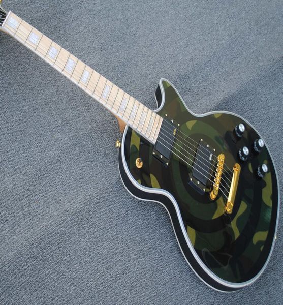 Rare Zakk Wylde Matte Camouflage Black Bullseye Guitare électrique Copie EMG Pickups Gold Truss Rod Cover Maple Touche MOP Bl4276598