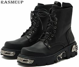 Rasmeup 6cm Plateforme de style punk Femmes Boots de cheville Femme039 Moto-cycle Botte de mode Fashion Ladies Chaussures Chaussures Metal Decor Noir 201108917545780