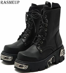 Rasmeup 6cm Punk Style Platform Boots Boots Women039s Boot de motocicleta Fashion Ladies Shoes Chunky Decoración de metal Negro 201108913549638