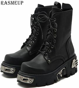 Rasmeup 6cm Plateforme de style punk Femmes Boots de cheville Femmes039 Moto-cycle Botte de mode Fashion Ladies Chaussures Chaussures Metal Decor Noir 201108917643528