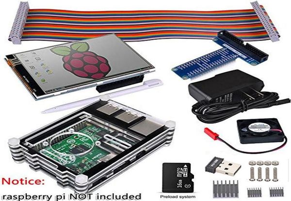 Raspberry Pi 3 2 Kit de démarrage complet avec adaptateur USBÉcran tactile 35 pouces16GBBoîtierAlimentationFan de carte GPIO7180277