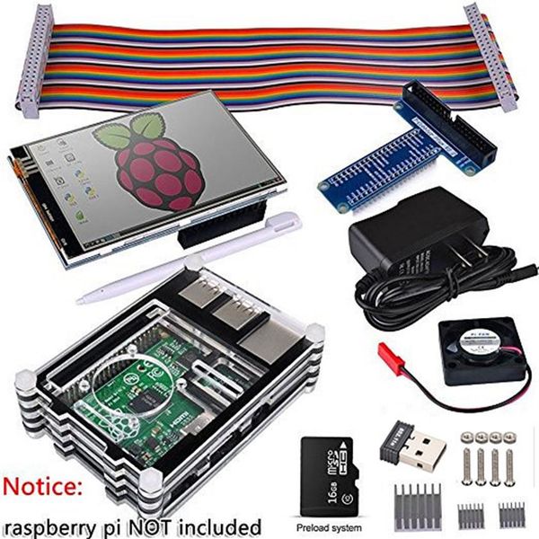 Raspberry Pi 3 2 Kit de inicio completo con adaptador USB Pantalla táctil de 3 5 pulgadas Caja de 16 GB Fuente de alimentación Ventilador de placa GPIO 167x