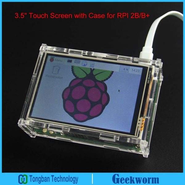 Envío gratuito Raspberry pi Pantalla táctil LCD TFT de 3,5 pulgadas Escudo (320 * 480) + carcasa de acrílico para Raspberry Pi 3 Modelo B y Pi 2