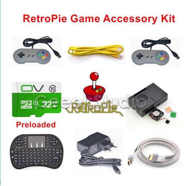 Livraison gratuite Raspberry Pi 3 modèle B 32 Go Kit d'accessoires pour console de jeu RetroPie préchargé