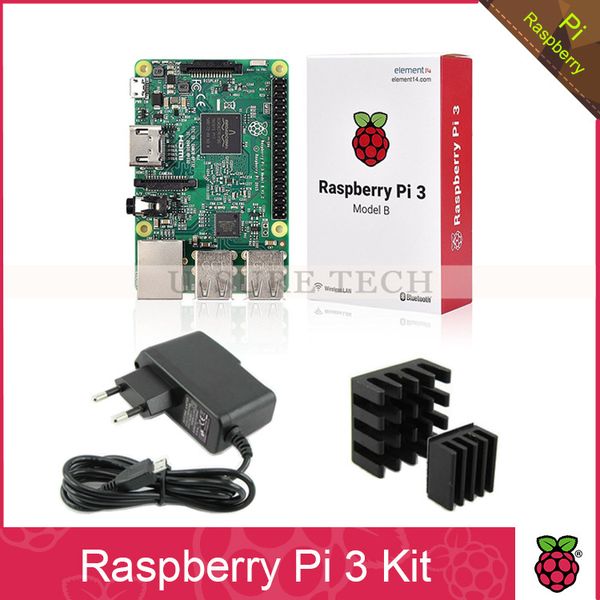 Livraison gratuite Raspberry Pi 3 Modèle B Carte 1 Go LPDDR2 Quad-Core + 5V 2.5A Adaptateur secteur Chargeur EU AU US UK + Dissipateurs de chaleur