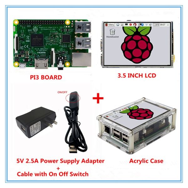 Placa Raspberry Pi 3 Modelo B de envío gratuito + Pantalla táctil LCD de 3,5 pulgadas + Fuente de alimentación de 5V 2.5A (EUUS)