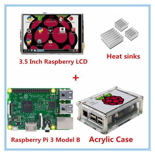 Envío gratuito Raspberry Pi 3 Modelo B Placa + Pantalla táctil TFT LCD de 3,5 pulgadas + Carcasa de acrílico para Raspbery Pi 3 orange pi