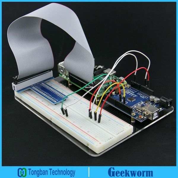 Plataforma de experimentos Raspberry Pi de envío gratuito, cable de puente de 65 piezas + T GPIO + Placa de pruebas + Panel acrílico + Cable de 40 pines para Raspberry Pi 3 y R3