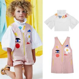 Raspberry Plum Kids Girls Stylish Pink Overalls en Blouse Matching Peuter Zomer Lente Mode Kleding Kid Merk 210619