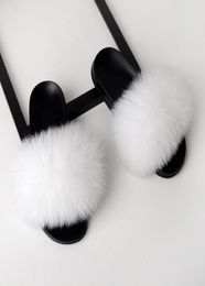 Rass Ple 2019 Real Fox Fur Slippers Slides Chaussures Furry Fuffly Slipper Flip Flops Sandals Sliders Drags Sandal Summer Shoes Women9751218