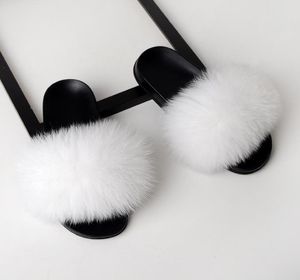 Rass Ple 2019 Real Fox Fur Slippers Slides Chaussures Furry Fuffly Slipper Flip Flops Sandals Sliders Drags Sandal Summer Shoes Women5169188