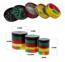 Rasta kleur aluminium rokende kruidenmolen met siliconen stash catcher 40 mm 55 mm 63 mm metalen tabak kruidenmolen crusher accessor7667314