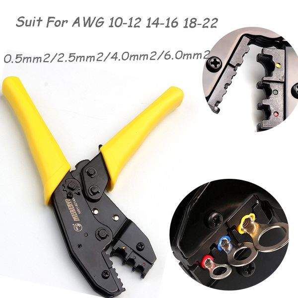 Alicates de engarzado de trinquete para 0.5mm2-6.0mm2 AWG 22-10 Terminator Wire Cable Cutters Herramientas Abrazadera Terminales de bloqueo Prensa Crimper Y200321