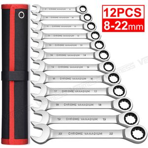 Ratelsleutelset Metrisch en standaard 12-punts Box End Combinatie Spanner Gear Wrench Garage Tool Set, CR-V Volledig gepolijst