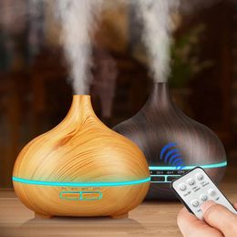 Rotan 550 ml afstandsbediening ultrasone houten olie essentiële difusor luchtbevochtiger aroma mist diffuser met sfeer LED-licht 230928