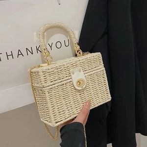 Sac à épaule de paille noir rattan Femmes Sac de messager tissé à la main