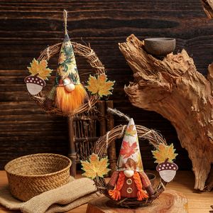 Rattan hoepel gezichtsloze speelgoed feest hanger Thanksgiving Gnomes Maple Leaf Doll Festival Accessories Elf Home Decorations Xmas Gifts 9GL11 Q2