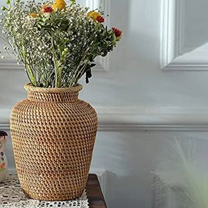Florero tejido de ratán, decoración de mesa a la moda, plantas y flores, maceta caprichosa para decoración del hogar 240318