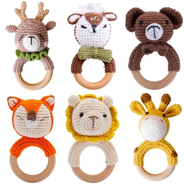 Sonajeros móviles 1 pieza bebé Ratter juguetes mordedor de madera animales de ganchillo BPA gratis sonajero juguete nacido Amigurumi regalos para 230518