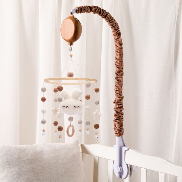 Hochets Mobiles 1set Lit Bébé Mobile Lit Porte-Cloche Avec Boîte à Musique Hochet Jouets Réglable Tissu DIY Décoration Suspendu Bras Support 230411