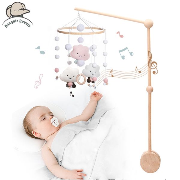 Sonajeros móviles 1 Juego de campanas de cama de madera de dibujos animados para niños soporte de montaje juguetes para bebés nacidos cuna móvil campana accesorios 230525