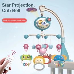 Rammelaars Mobiles Baby-afstandsbediening Bedbel kan worden vastgezet Rammelaar 360 graden draaibare cartoon hanger projectie met muziekdoos entertainment 230612