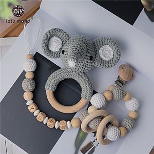 Ratels Mobiles Baby Toys 1set Crochet Amigurumi Elephant Owl Bell Custom Born Pacifier Clip Montessori Toy Educational 230427