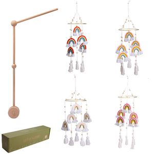 Hochets mobiles morsures bébé mobiles en bois lit cloche jouet hochets support de berceau pour les nourrissons nés arc-en-ciel chambre lit suspendu décor accessoires 230203