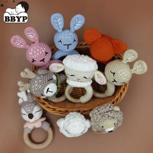 Ratels Mobiles BPA Gratis baby houten TEETL DIY Haak herten schapen geratel geboren knaagdiertjes ring gym educatief speelgoed voor kinderen kinderen 230311