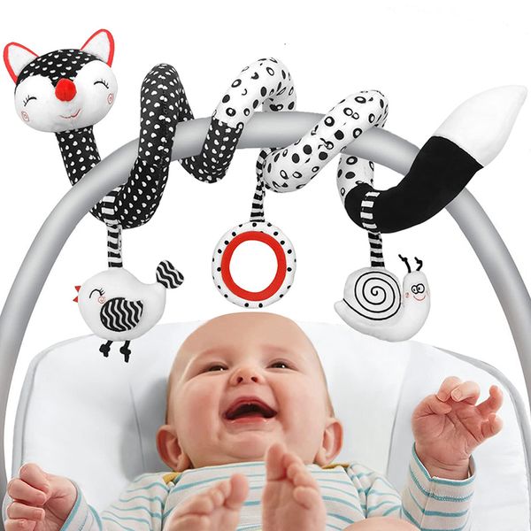 Hochets mobiles siège de voiture jouets bébé poussette en spirale né noir et blanc berceau mobile à contraste élevé cadeau pour 012 mois filles 230901