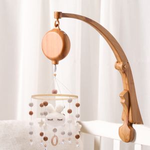 Ratels Mobiles Diy Baby Crib Bed Bur Holder Arm speelgoed Imitatie Wood Graan Infant Bed Decoratie Toys Roterende muziekdoos Nootschroef Awarm Beugel 230211