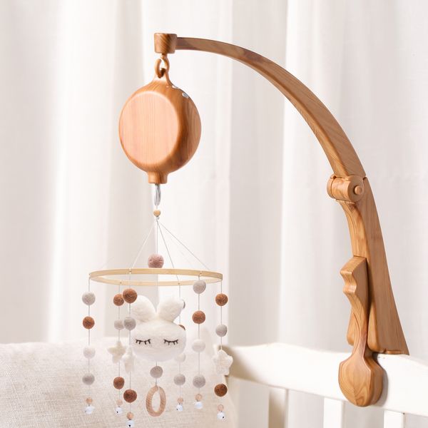 Hochets Mobiles DIY Bébé Berceau Lit Bell Holder Bras Jouet Imitation Grain De Bois Infantile Décoration Jouets Rotatif Boîte À Musique Écrou Vis Support 230202