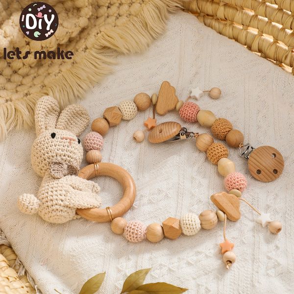 Hochets Mobiles Permet de faire bébé en bois Gym Poussette Lapin Suspendu Pendentif Jouet Crochet Animal Perle Bracelet Infant Berceau Mobile Hochet 230518