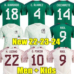 Raul 22 23 24 MEXICO SOCCER JERSEYS Home Fans Joueur Lozano Vega Kit de football Kit Camisetas de Futbol Alvarez Maillot Foot Men Kids 2023 Femmes Set Uniform Corona