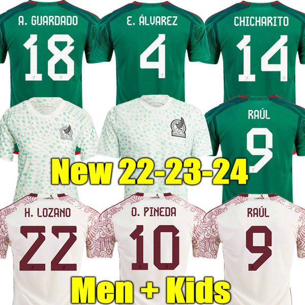 RAUL 23 23 24 Jerseys de fútbol de México Hogar a los fanáticos de los fanáticos del kit de fútbol Lozano Vega Camisetas de Futbol Álvarez Maillot Foot Men Kids 2023 Mujeres set