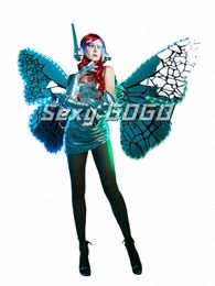 Rave Party Stage Props Laser Couleur LED Papillon Fée Costume De Luxe Future Show Dance Wing Discothèque Sexy Gogo Club Outfit e1uR #