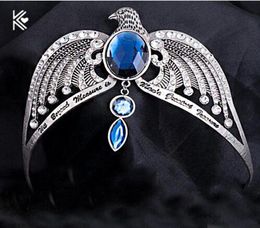 Serdaigle perdre couronne Horcrux bandeaux de mariée Antique argent aigle Animal bleu cristal bandeaux accessoires de cheveux de mariage S9189136620