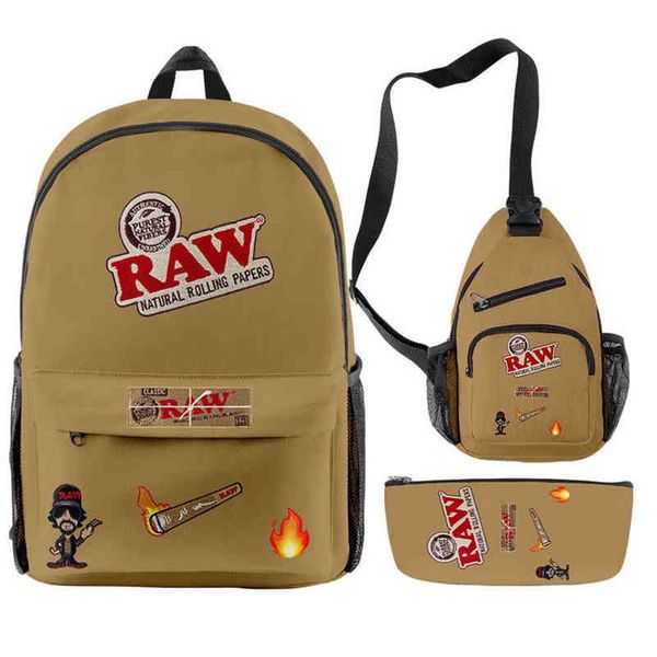 Raw 3PCS Set Men Women Sackepack Cigar Cigar Oxford Sac à dos imperméable Sacs Unisexe à l'extérieur de la randonnée Bic de vélo de voyage Bags d'ordinateur portable 266E