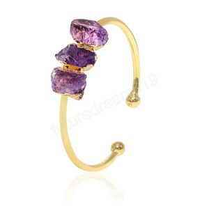 Ruwe Amethist Armband voor Vrouwen Onregelmatige Natuursteen Handgemaakte Open Manchet Bangle Sieraden met Gouden Trim