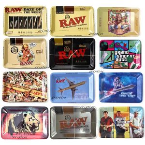 RAW Cartoon Rouler en métal Fumer Plateau 180X125x15mm Cigarette Plateaux Main Rouleau Fumeurs Accessoires Tabac Broyeur Outils